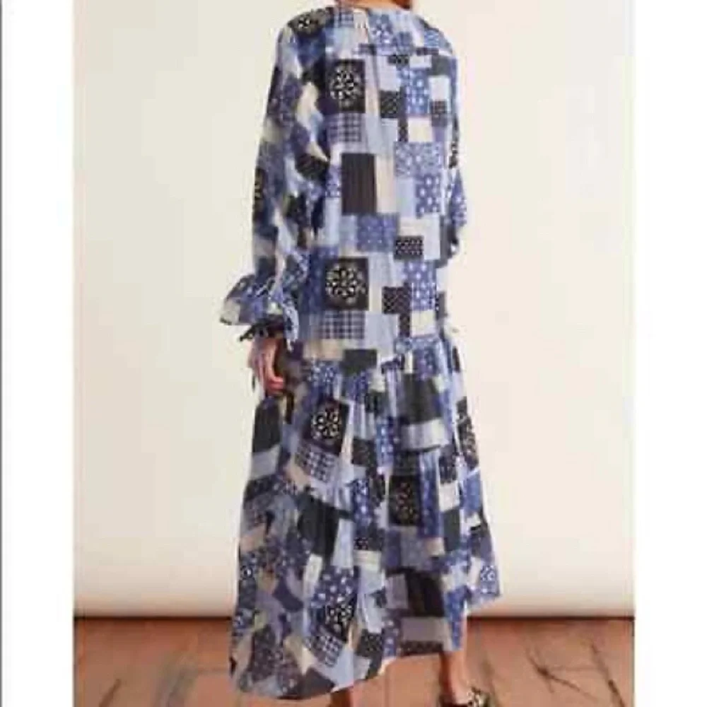 Malene Birger Amily Printed Patchwork Blue Midi Dress - Picture 2 of 14